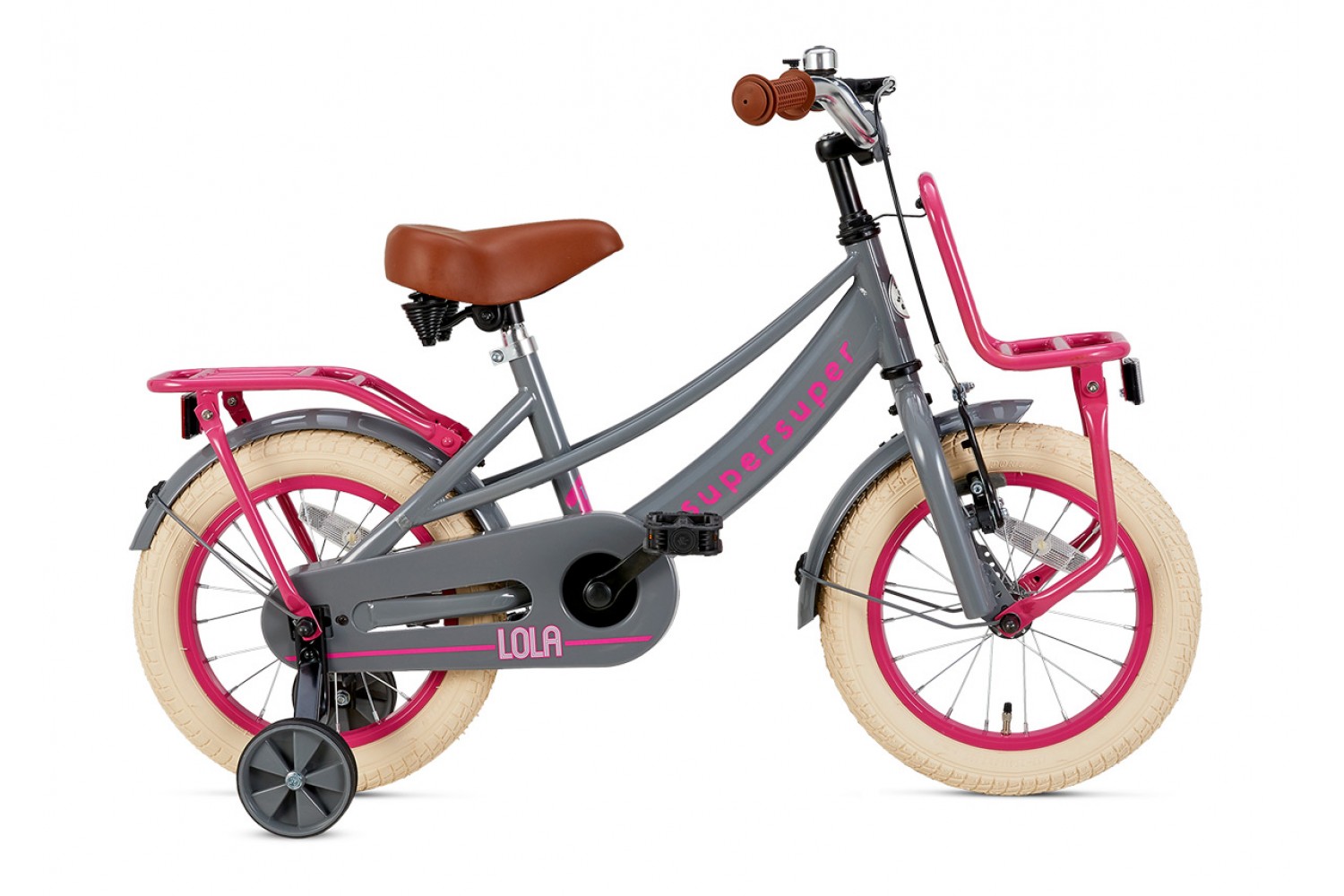 Vélo Enfant Supersuper Lola 14 Pouces Filles Gris Rose