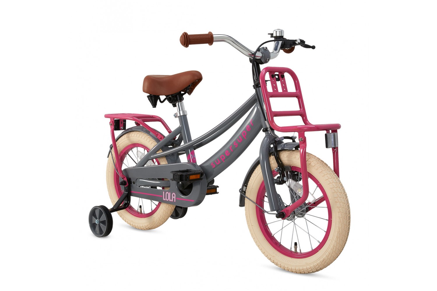 Vélo Enfant Supersuper Lola 14 Pouces Filles Gris Rose