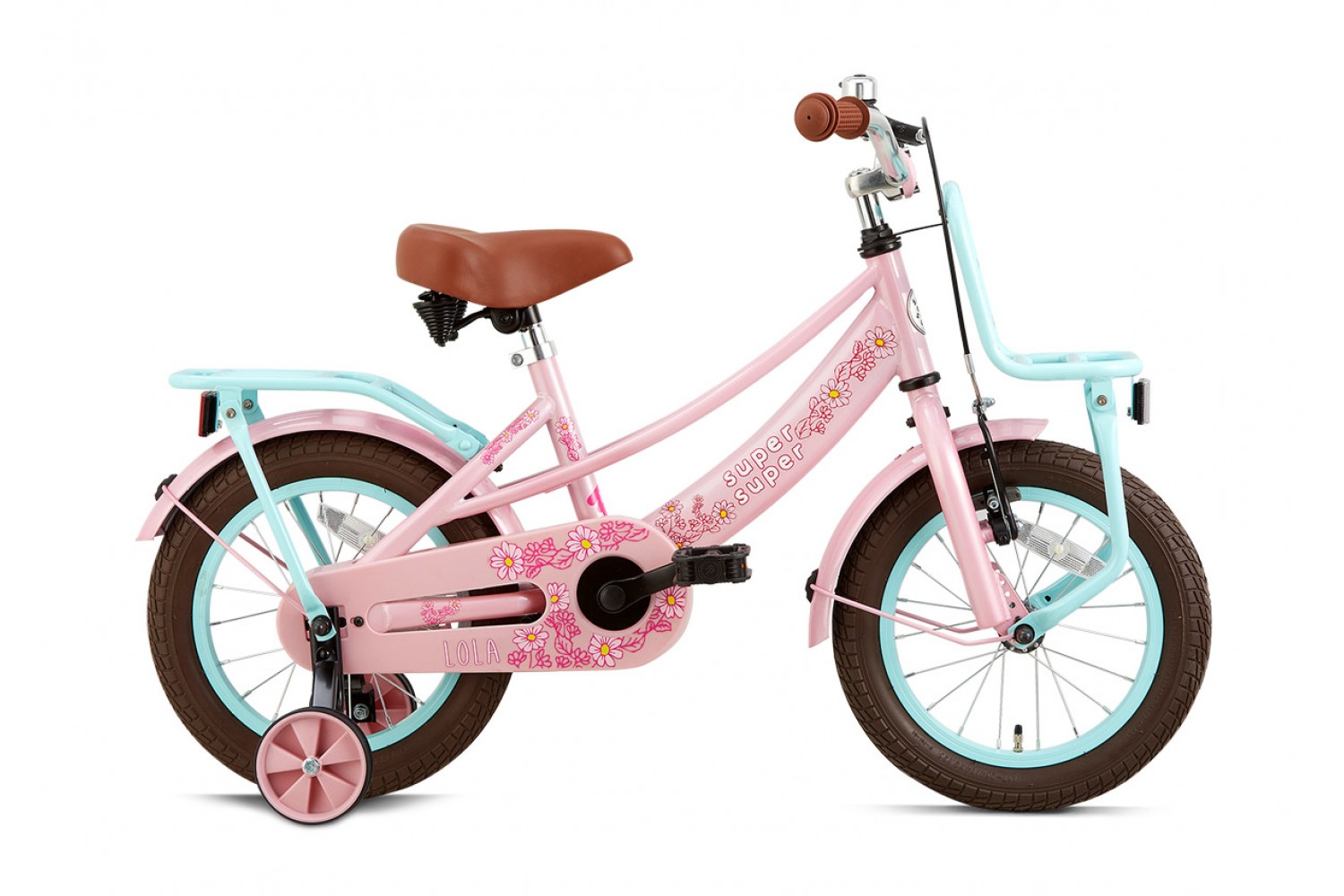 Vélo Enfant Supersuper Lola 14 Pouces Filles Rose Turquoise