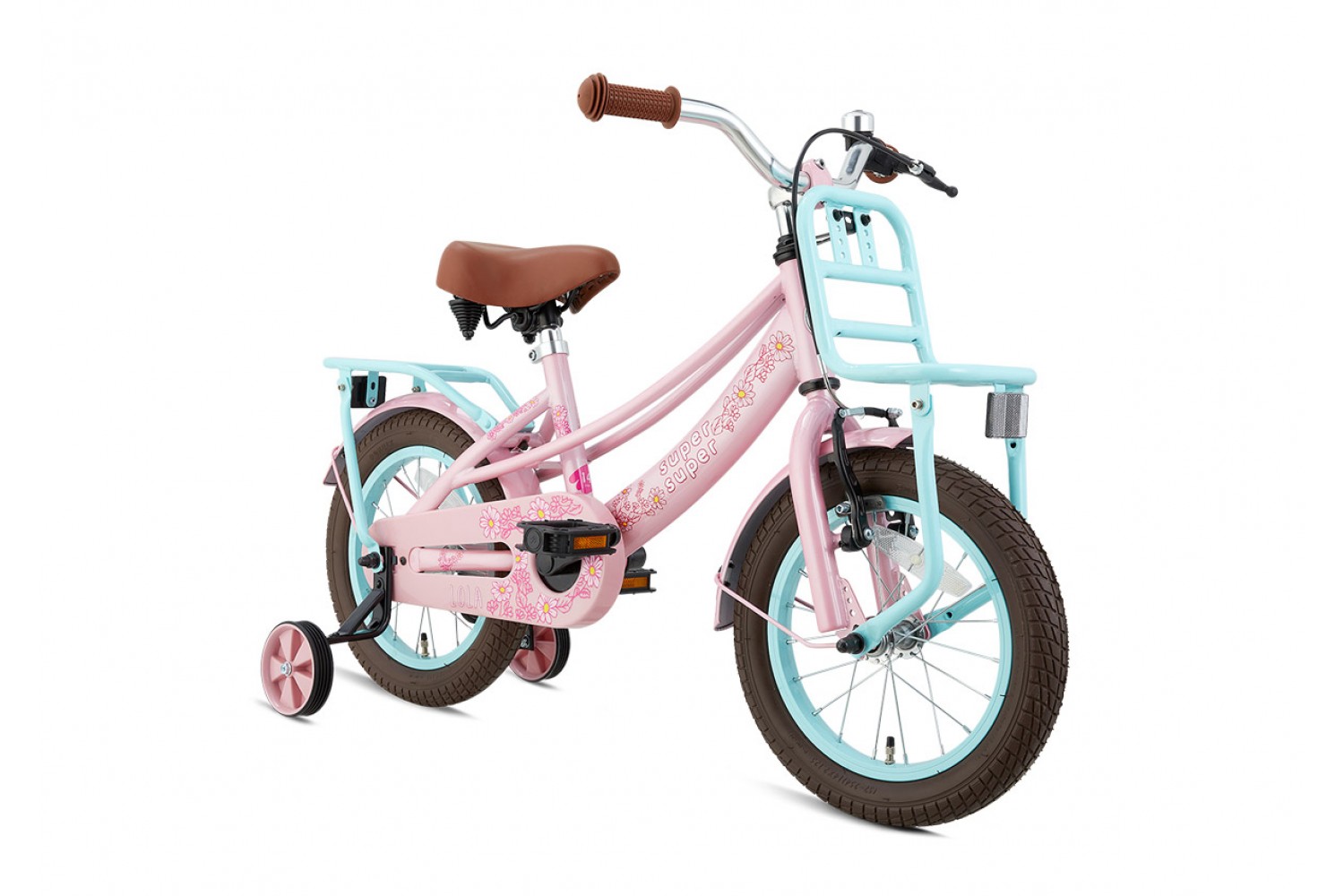 Vélo Enfant Supersuper Lola 14 Pouces Filles Rose Turquoise