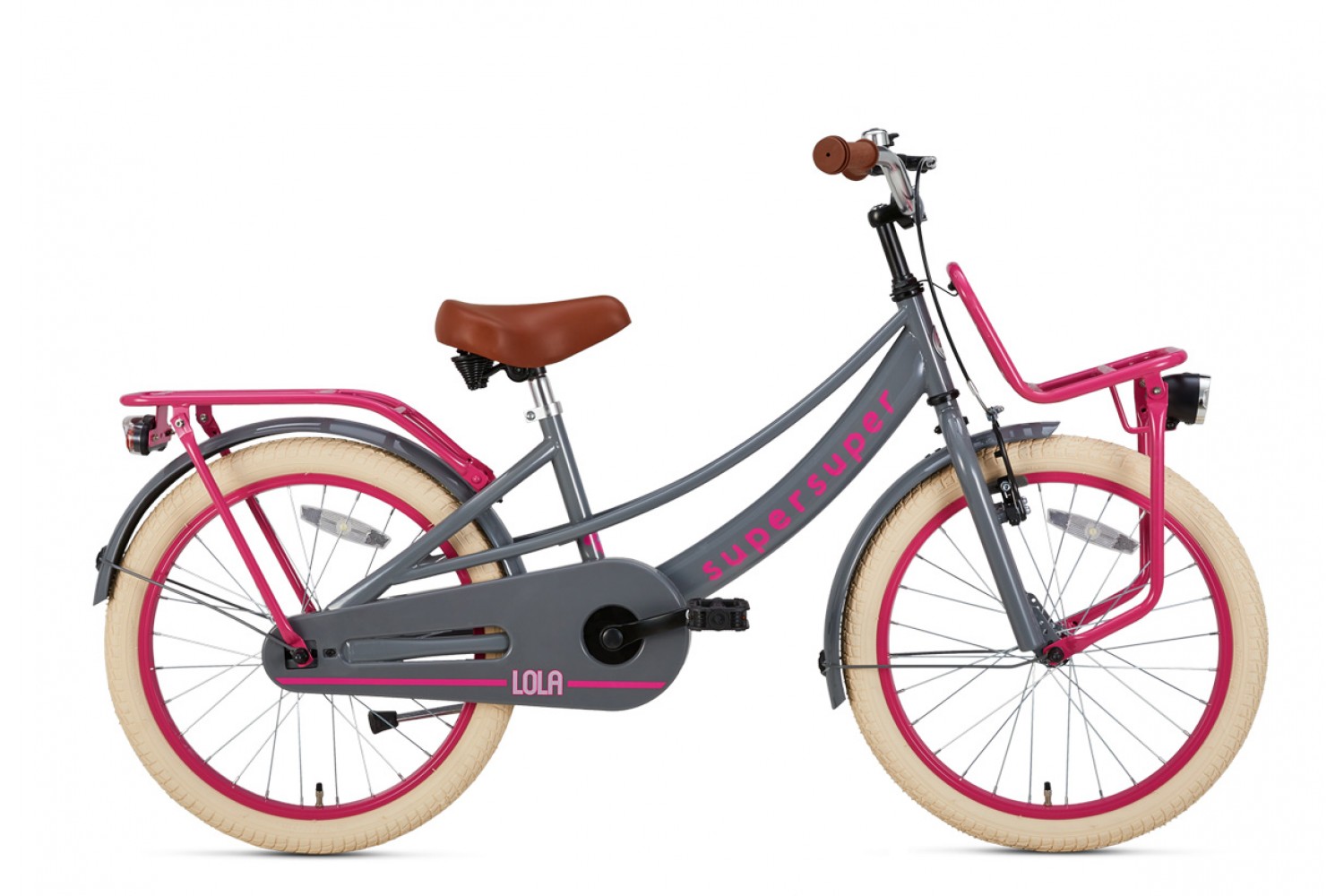 Vélo Enfant Supersuper Lola 20 Pouces Filles Gris-Rose