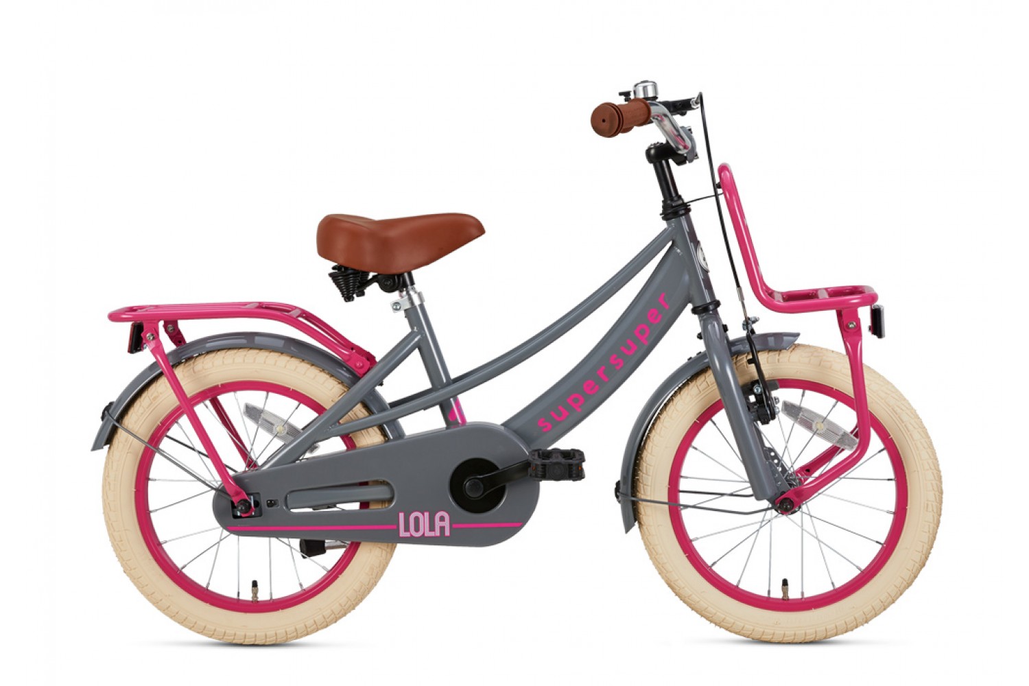 Vélo Enfant Supersuper Lola 16 Pouces Filles Gris Rose