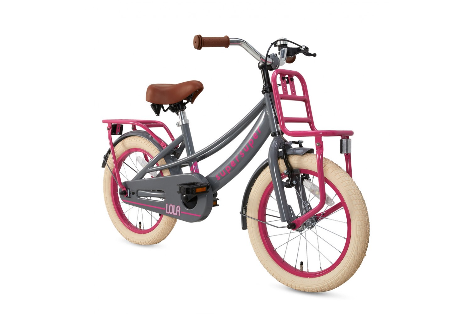 Vélo Enfant Supersuper Lola 16 Pouces Filles Gris Rose