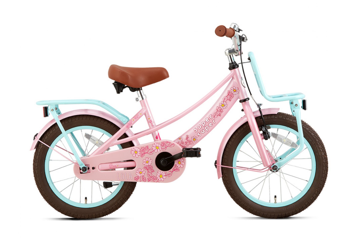 Vélo Enfant Supersuper Lola 16 Pouces Filles Rose Turquoise