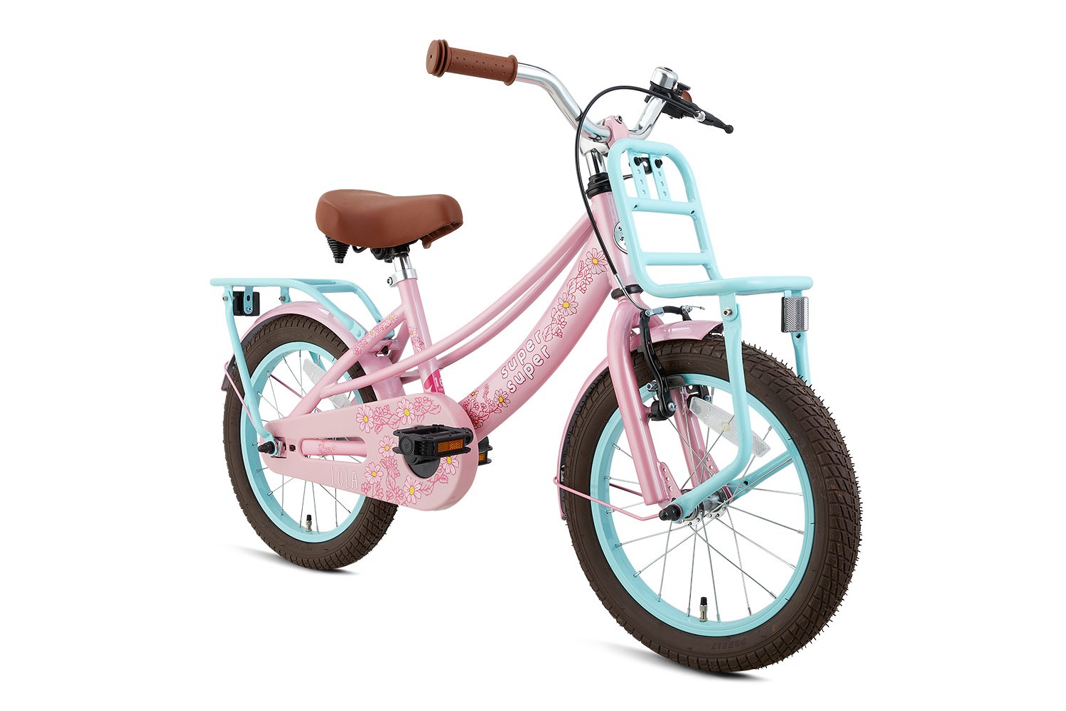 Vélo Enfant Supersuper Lola 16 Pouces Filles Rose Turquoise