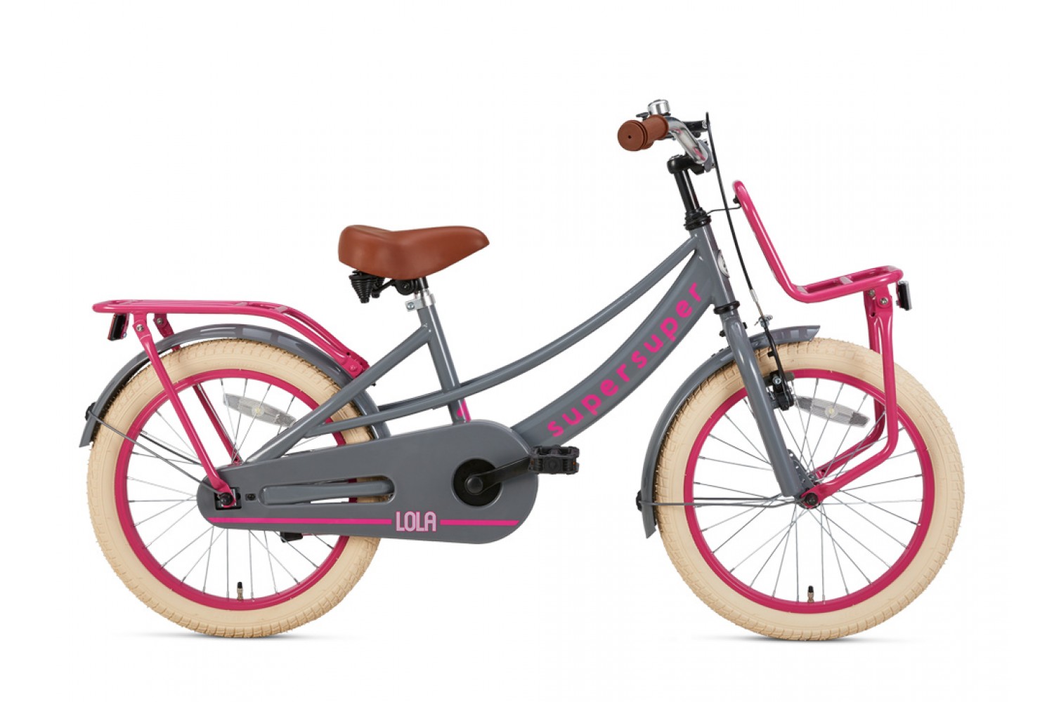 Vélo Enfant Supersuper Lola 18 Pouces Filles Gris Rose