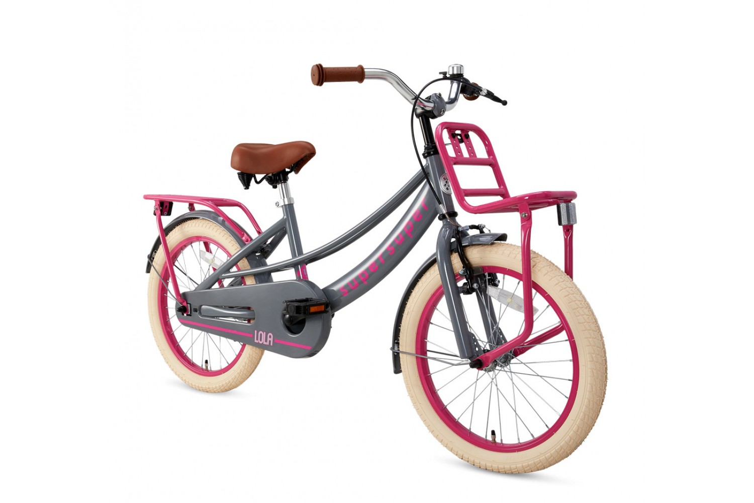 Vélo Enfant Supersuper Lola 18 Pouces Filles Gris Rose