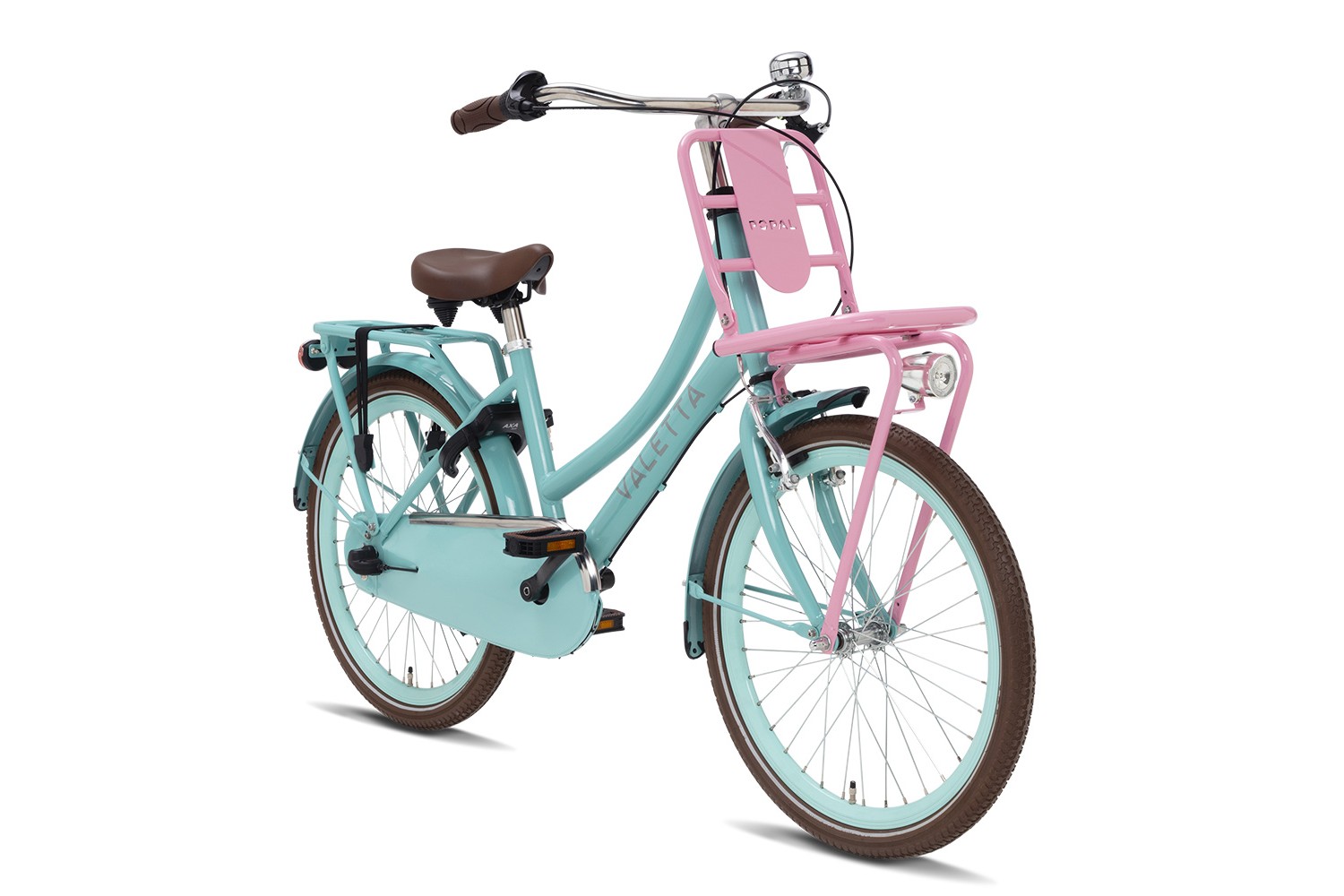 Vélo Hollandais Valetta Cargo N3 22 Pouces Filles Turquoise Rose